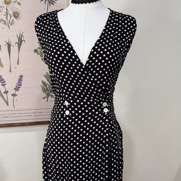 Vtg Black White Polka Dot Wide Leg Jumpsuit Mod Retro Rockabilly Gothabilly XS - Picture 3 of 6